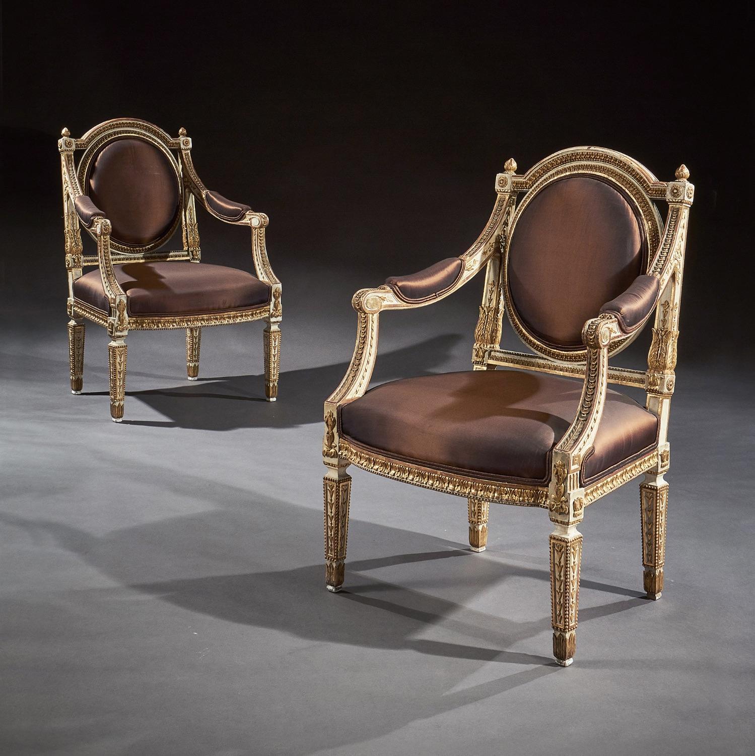 19th Century Italian Parcel Gilt Armchairs of Neoclassical Design In Good Condition In Benington, Herts