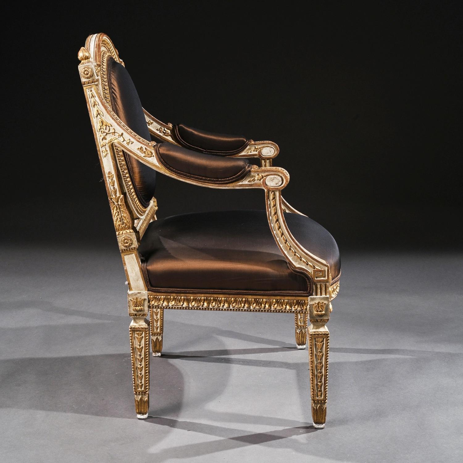 19th Century Italian Parcel Gilt Armchairs of Neoclassical Design 1