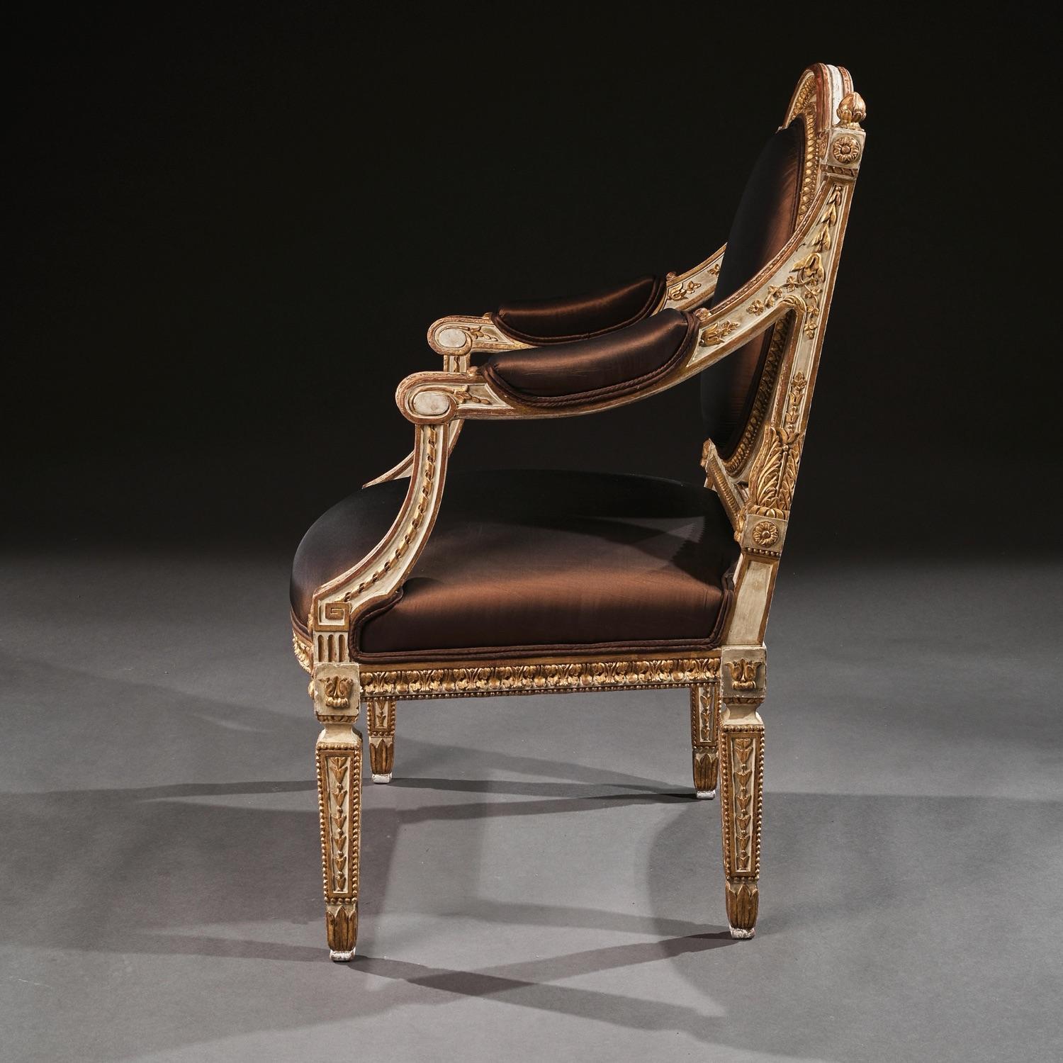 19th Century Italian Parcel Gilt Armchairs of Neoclassical Design 2