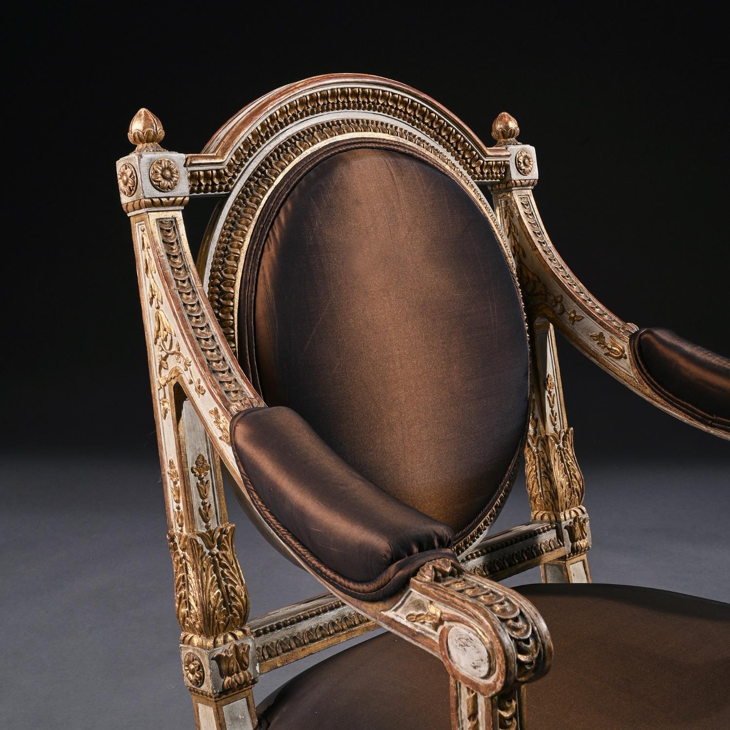 19th Century Italian Parcel Gilt Armchairs of Neoclassical Design 3