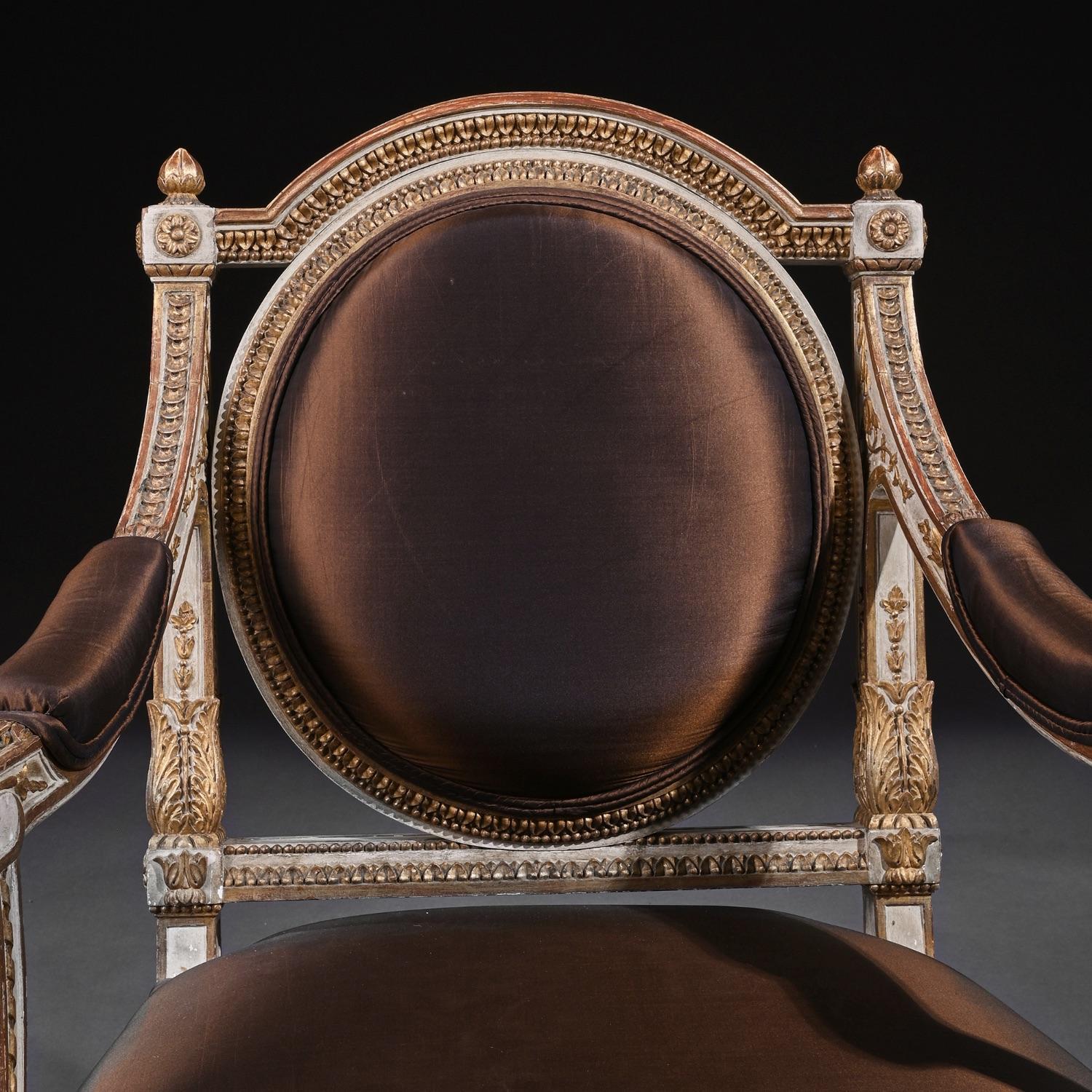 19th Century Italian Parcel Gilt Armchairs of Neoclassical Design 4
