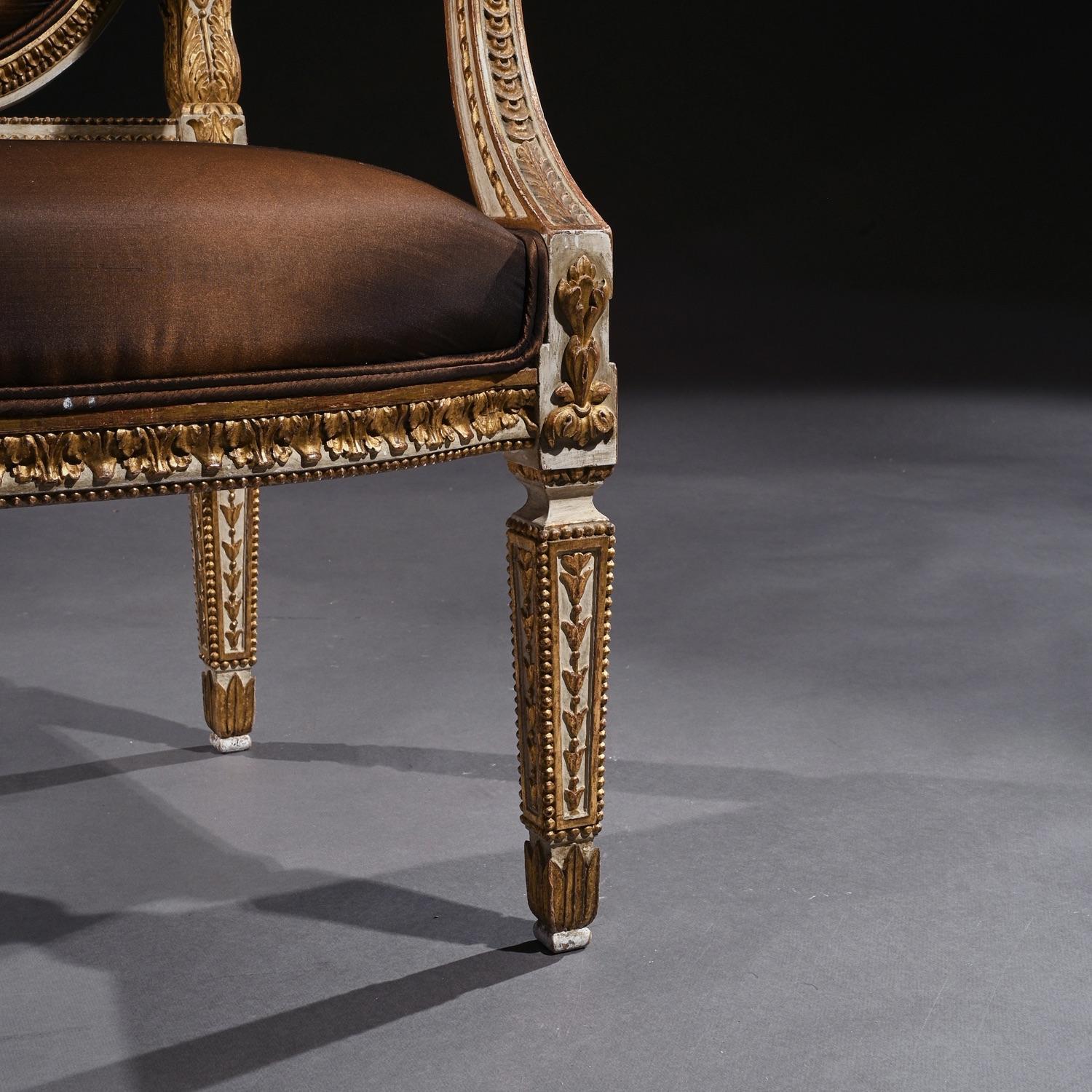 19th Century Italian Parcel Gilt Armchairs of Neoclassical Design 5