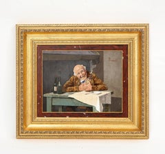 Italienische Pietra Dura-Plakette eines älteren Mannes mit Wein aus dem 19. Jahrhundert, signiert O. Innocenti