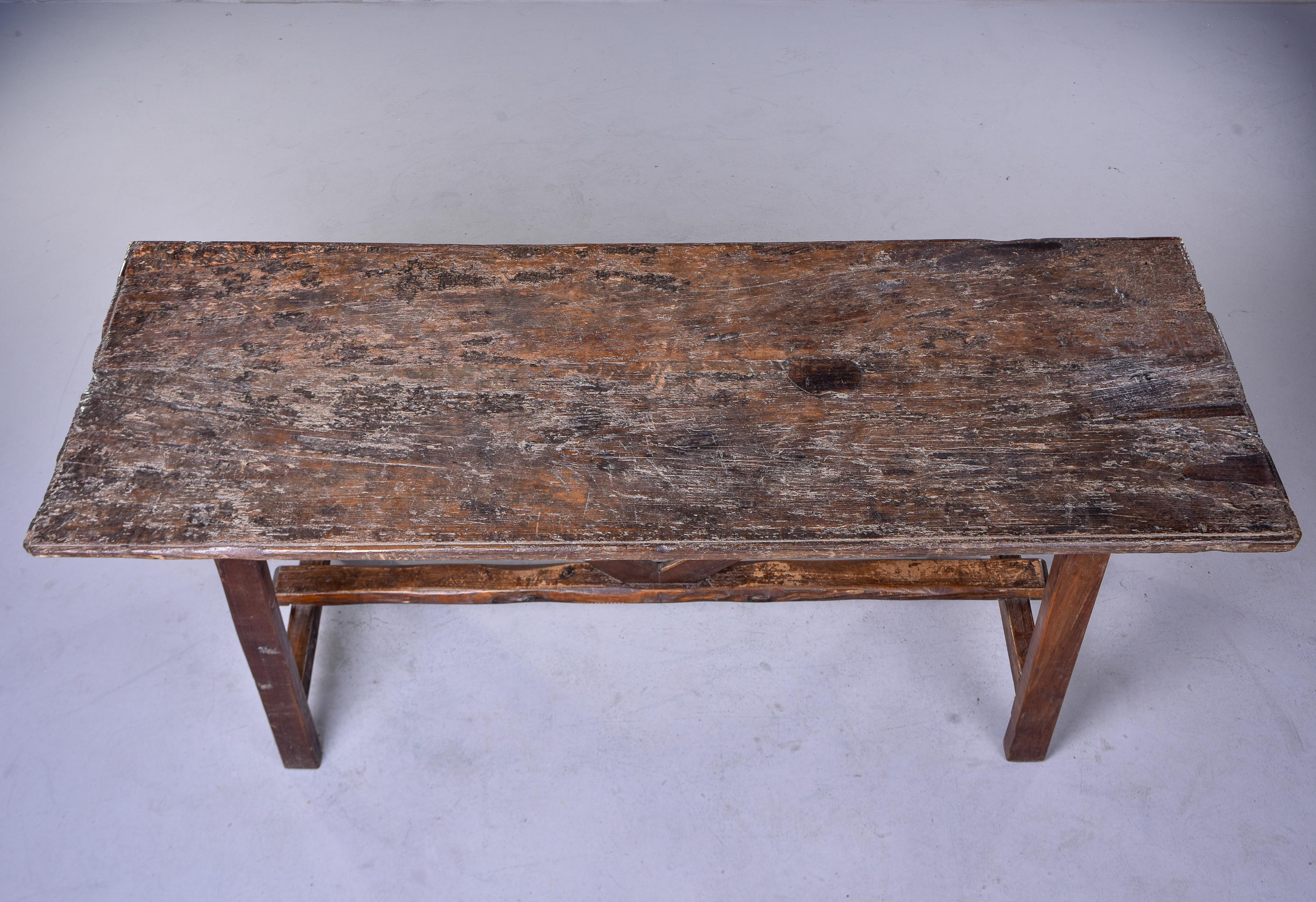 19th C Italian Primitive Dark Oak Trestle Table 9