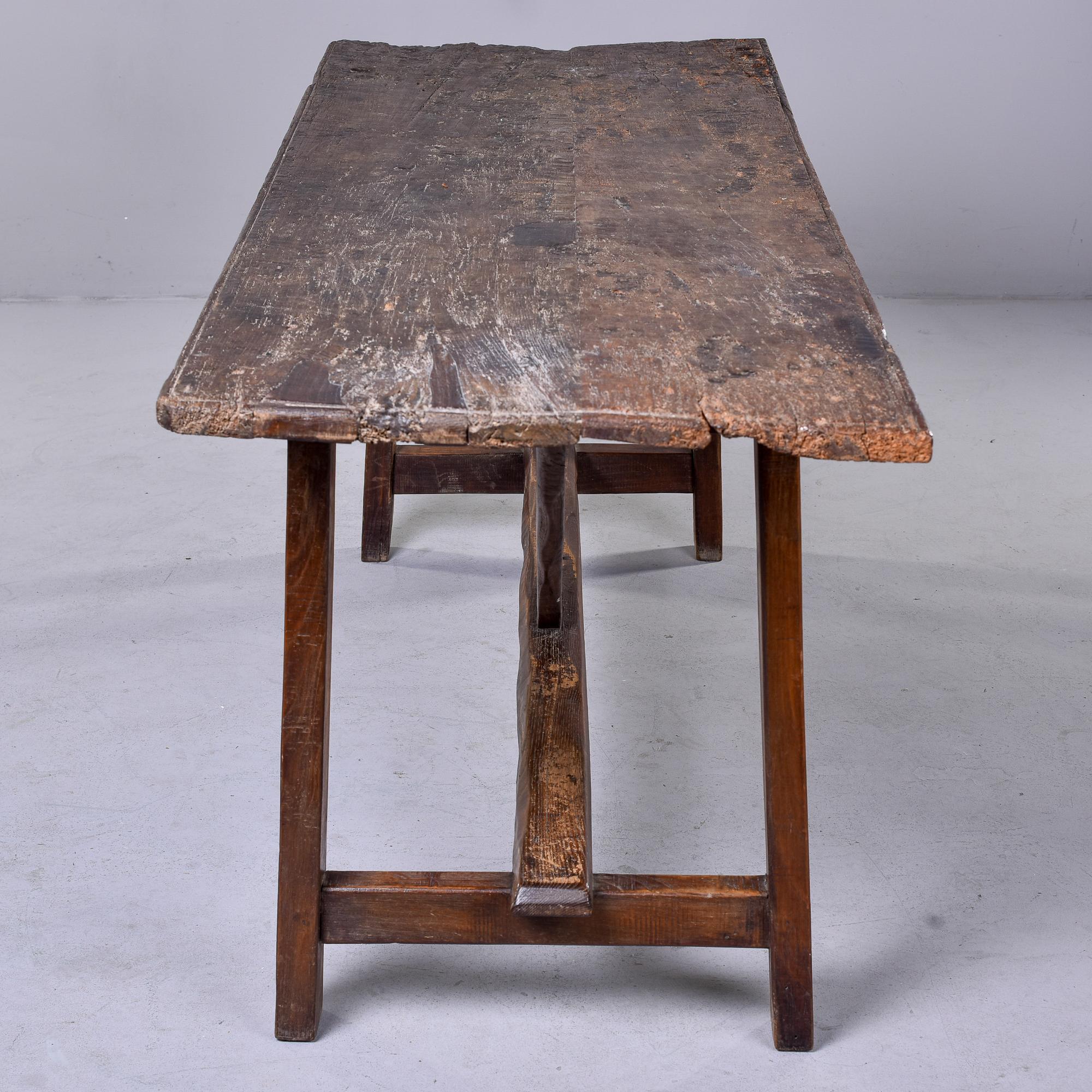 19th Century 19th C Italian Primitive Dark Oak Trestle Table