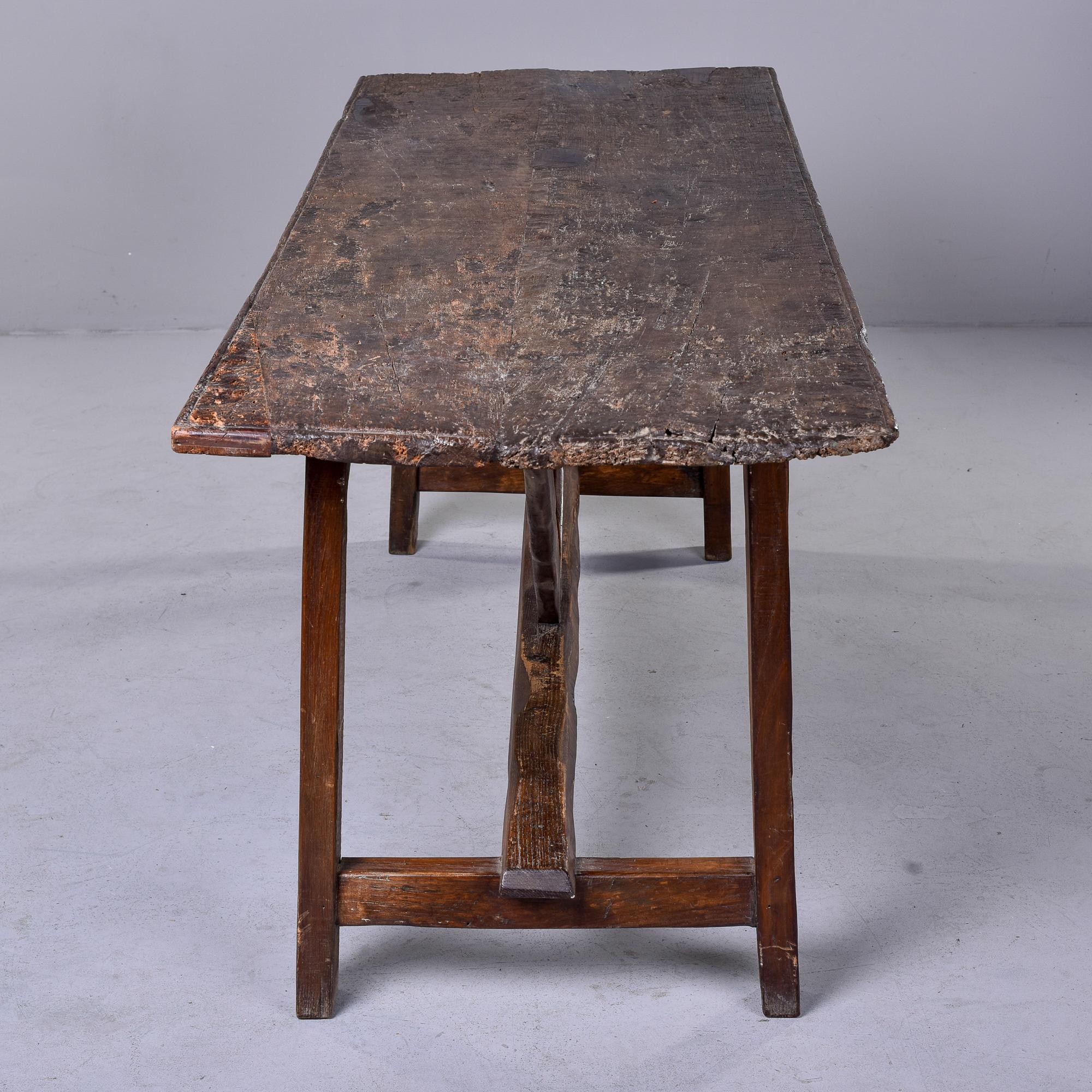 19th C Italian Primitive Dark Oak Trestle Table 2