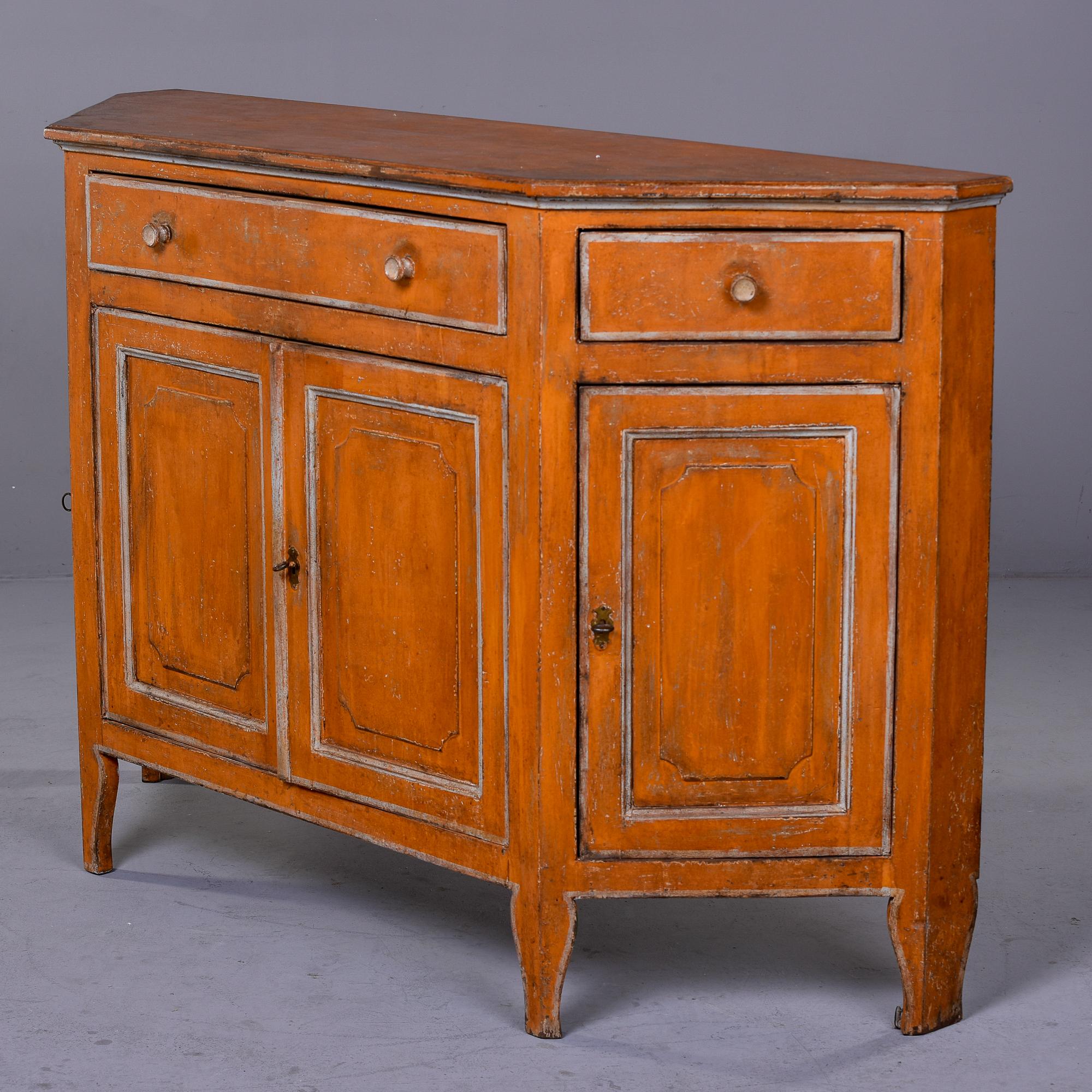 Hand-Painted 19th C Italian Pumpkin Color Painted Buffet