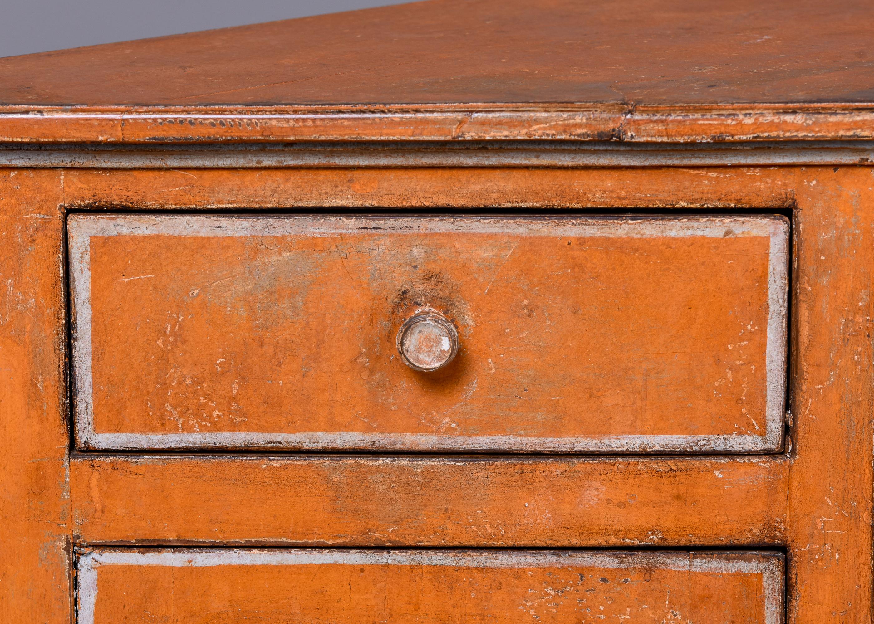 Wood 19th C Italian Pumpkin Color Painted Buffet