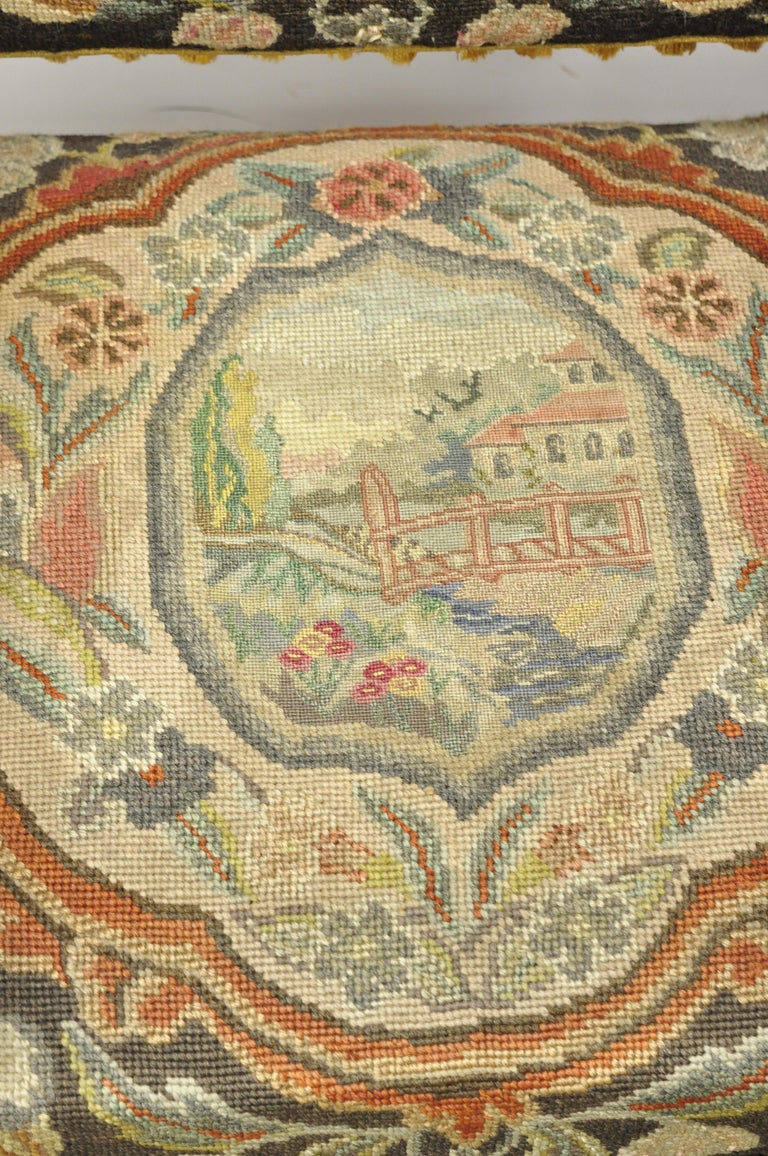 Italian Renaissance Carved Walnut Figural Needlepoint Throne Armchair