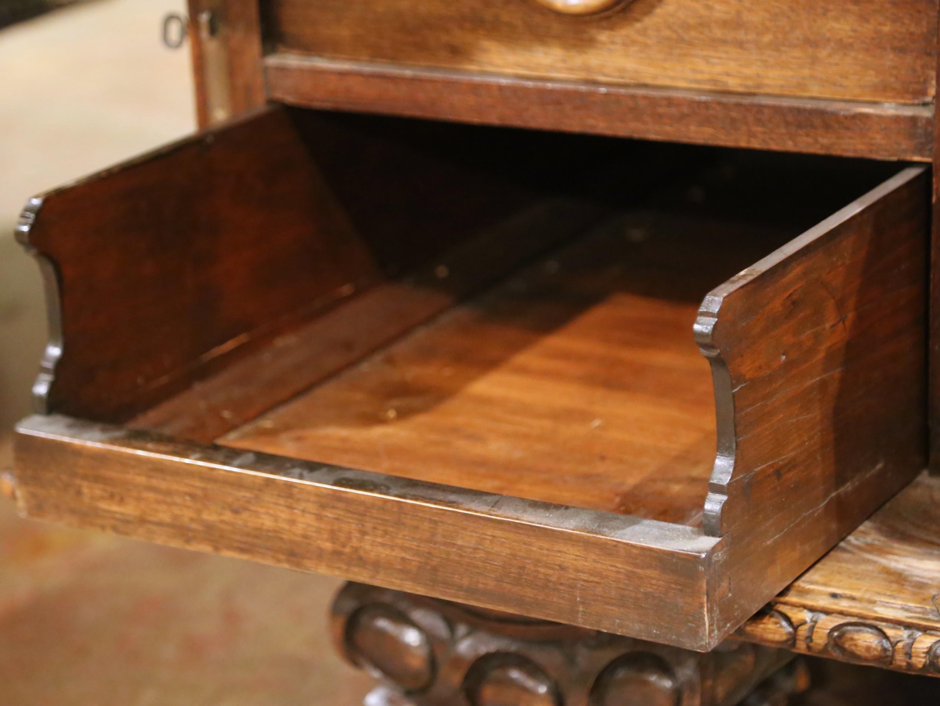19th C. Italian Renaissance Three-Piece Carved Oak Partner Desk with Leather Top For Sale 5