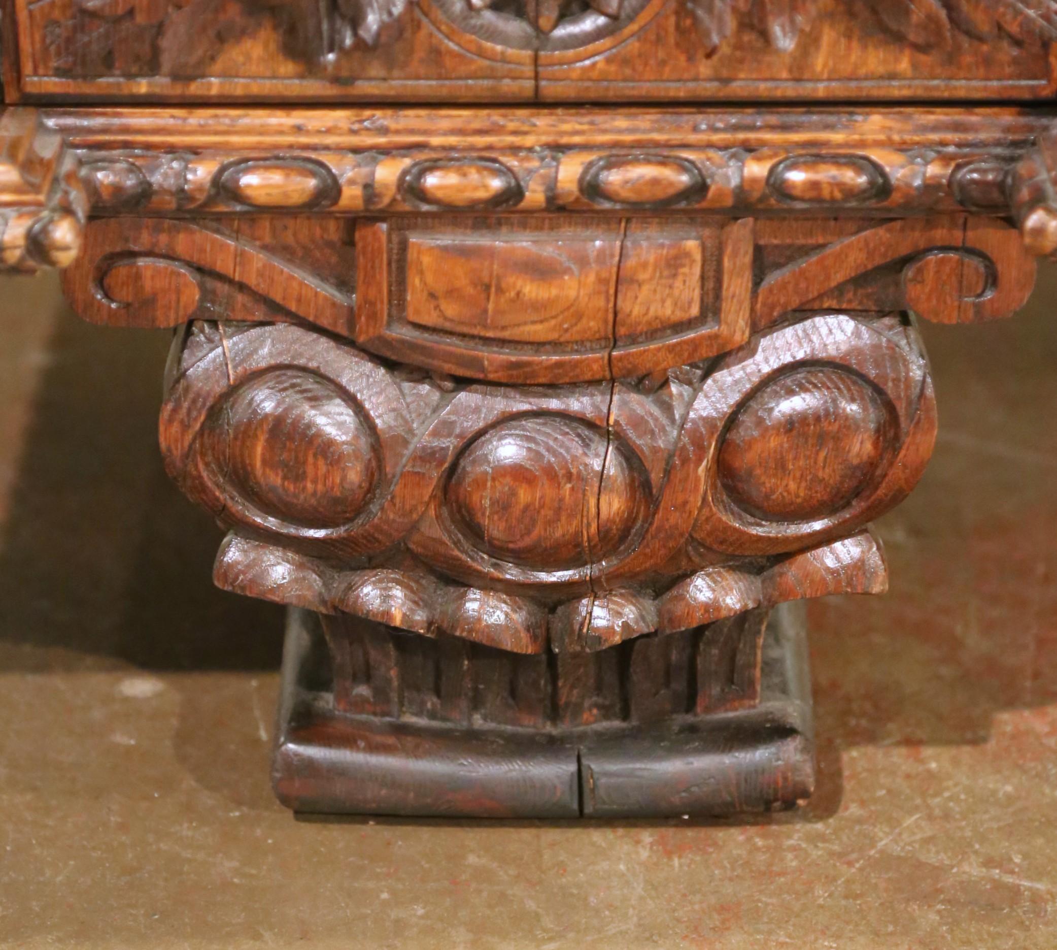 19th C. Italian Renaissance Three-Piece Carved Oak Partner Desk with Leather Top For Sale 8