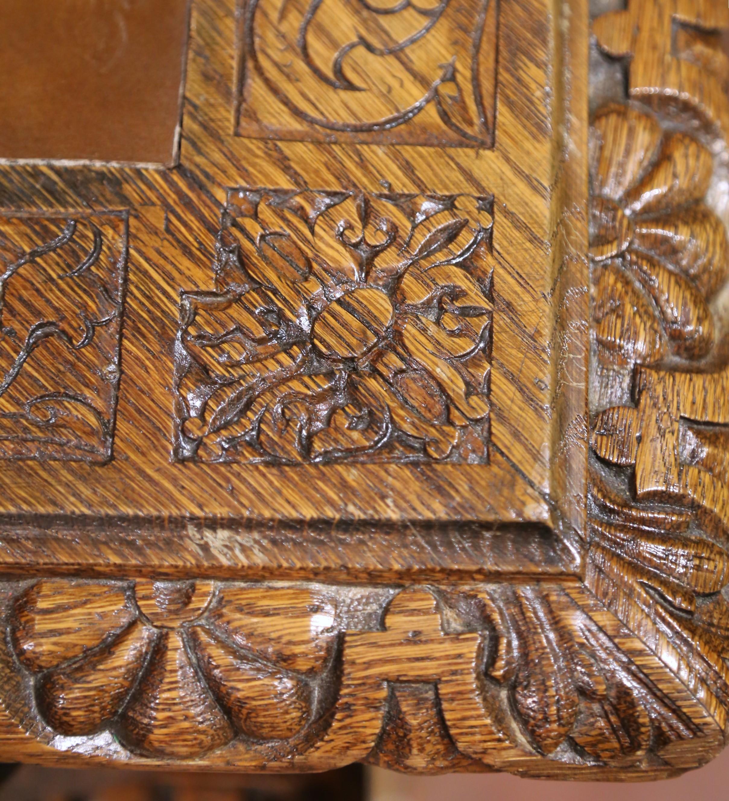 19th C. Italian Renaissance Three-Piece Carved Oak Partner Desk with Leather Top For Sale 11