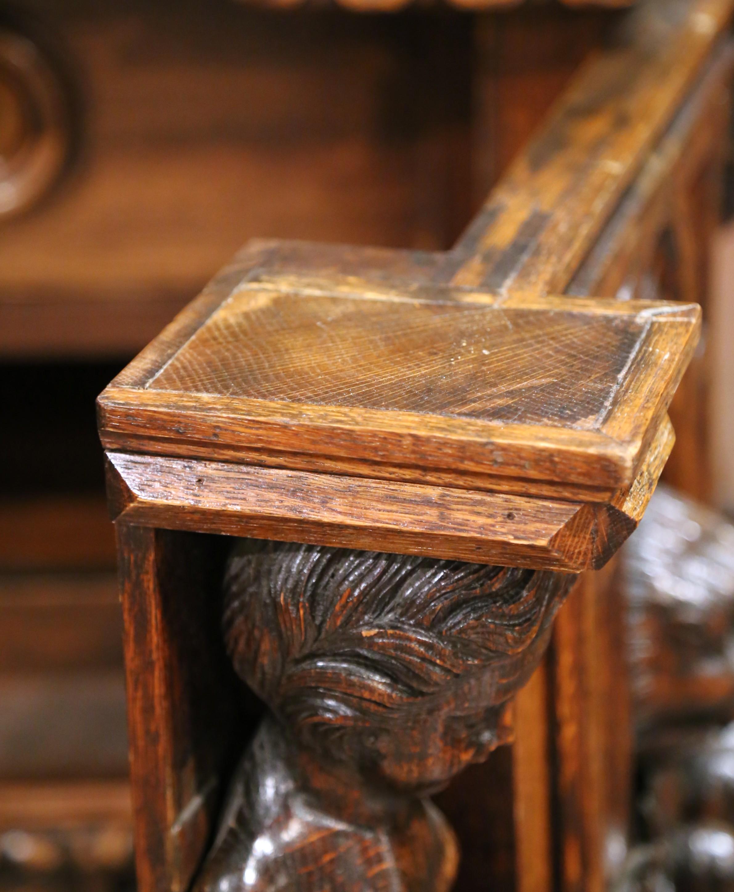 19th C. Italian Renaissance Three-Piece Carved Oak Partner Desk with Leather Top For Sale 3