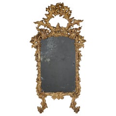 XIX sec. Specchio italiano rococò in Wood a foglia d'oro con piastra originale per specchio
