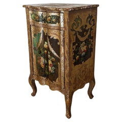 Early 19th C Italian Rococo Polychrome Gold Silver Gilt Cabinet Table Nightstand