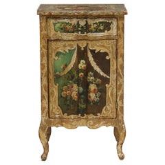 Early 19th C Italian Rococo Polychrome Gold Silver Gilt Cabinet Table Nightstand