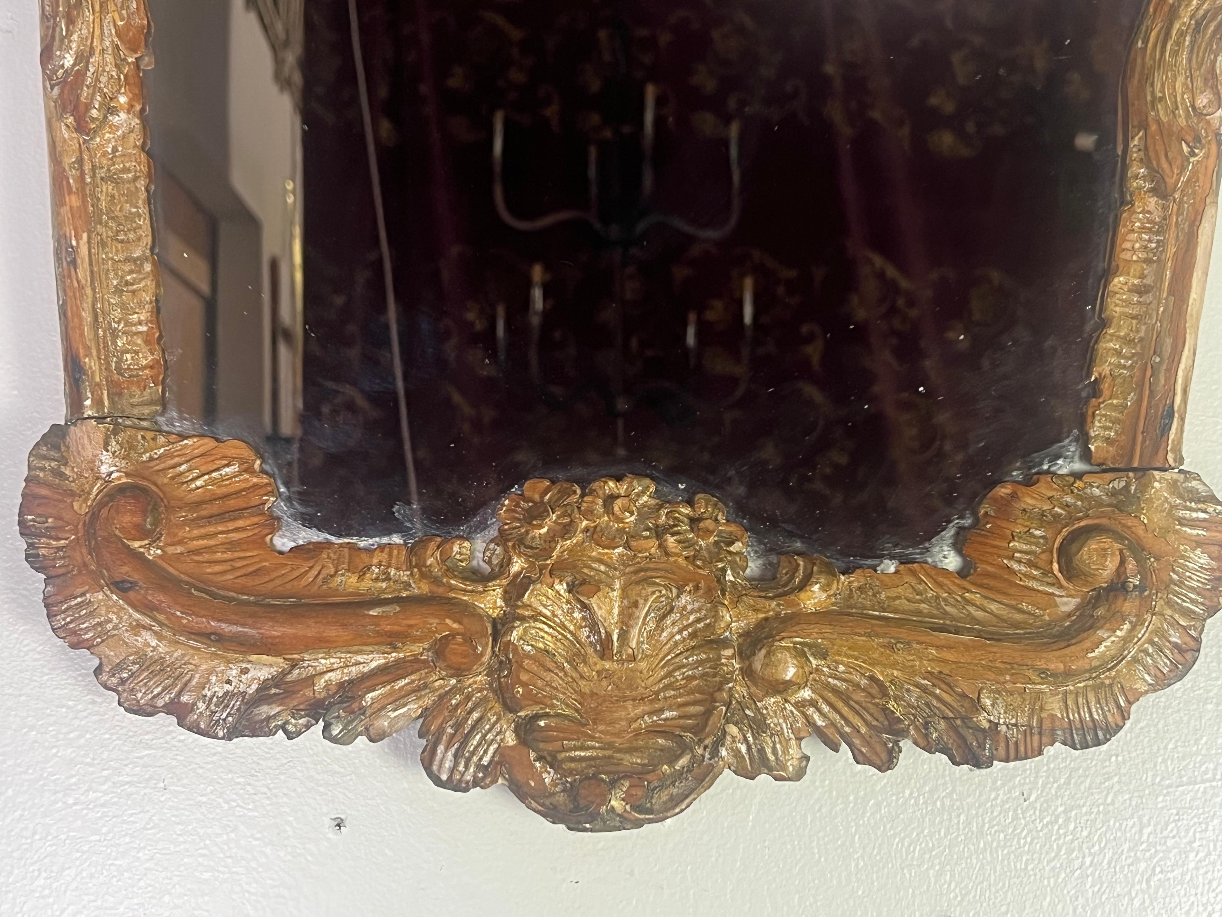 19th C. Italian Rococo Style Mirror In Distressed Condition For Sale In Los Angeles, CA