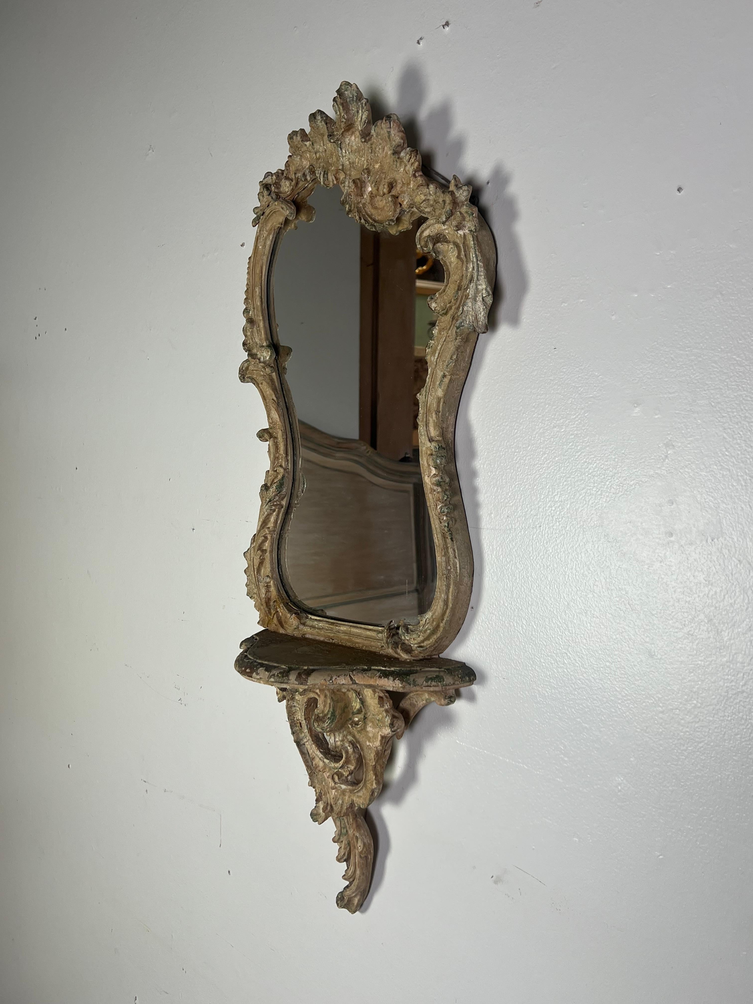 19th C. Italian Rococo Style Mirror w/ Attached Shelf 5
