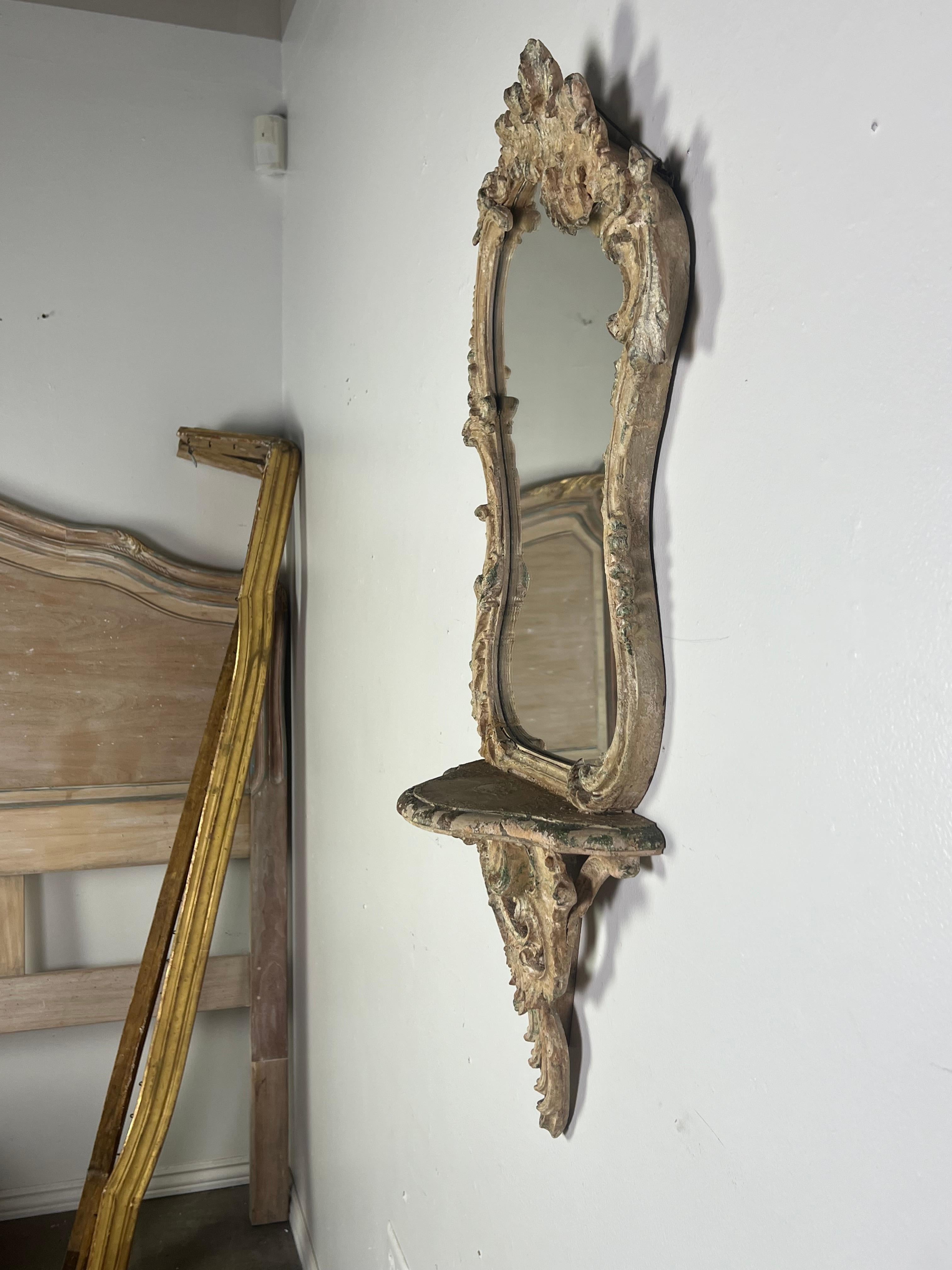 19th C. Italian Rococo Style Mirror w/ Attached Shelf 6