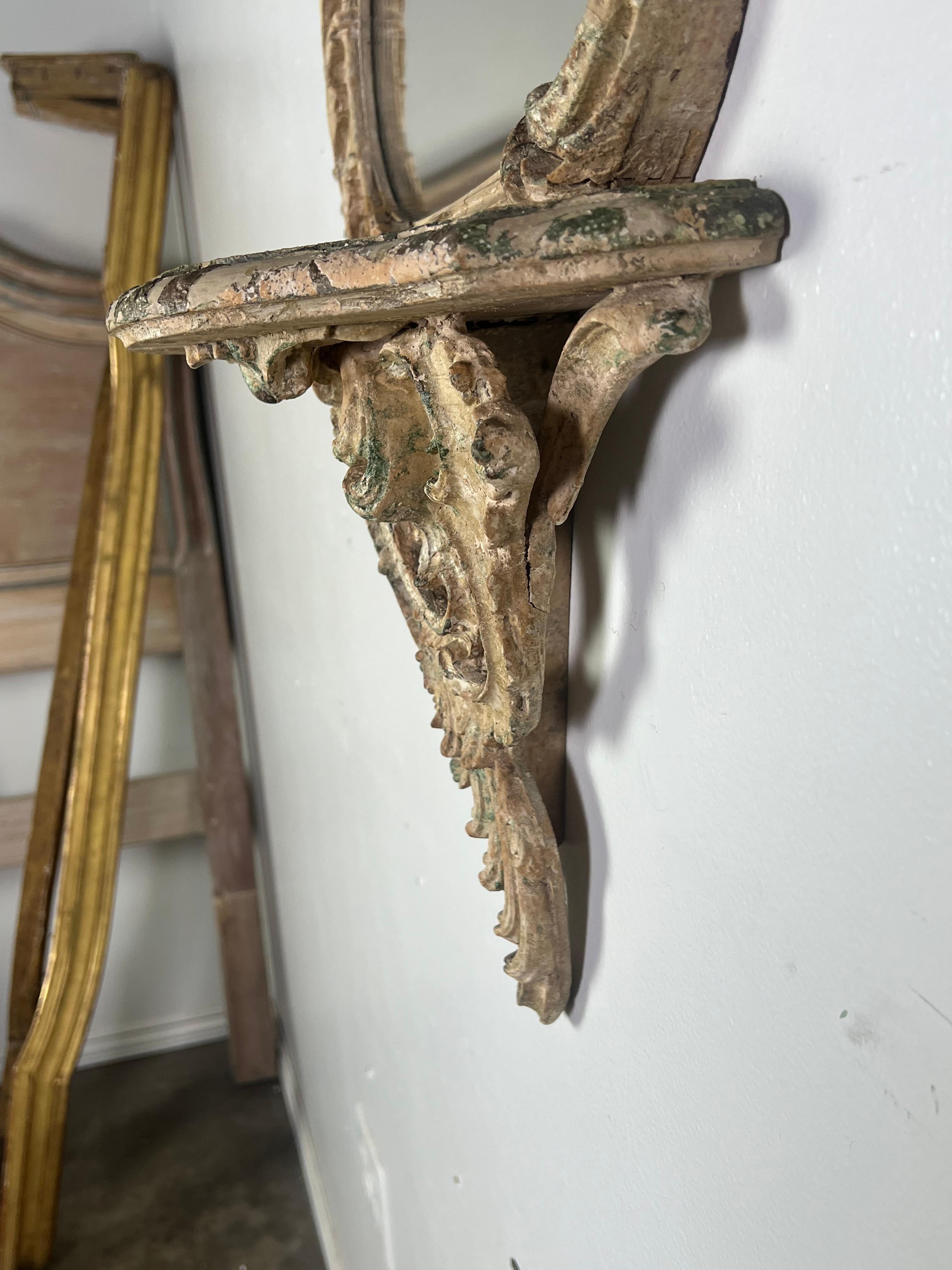 19th C. Italian Rococo Style Mirror w/ Attached Shelf 7