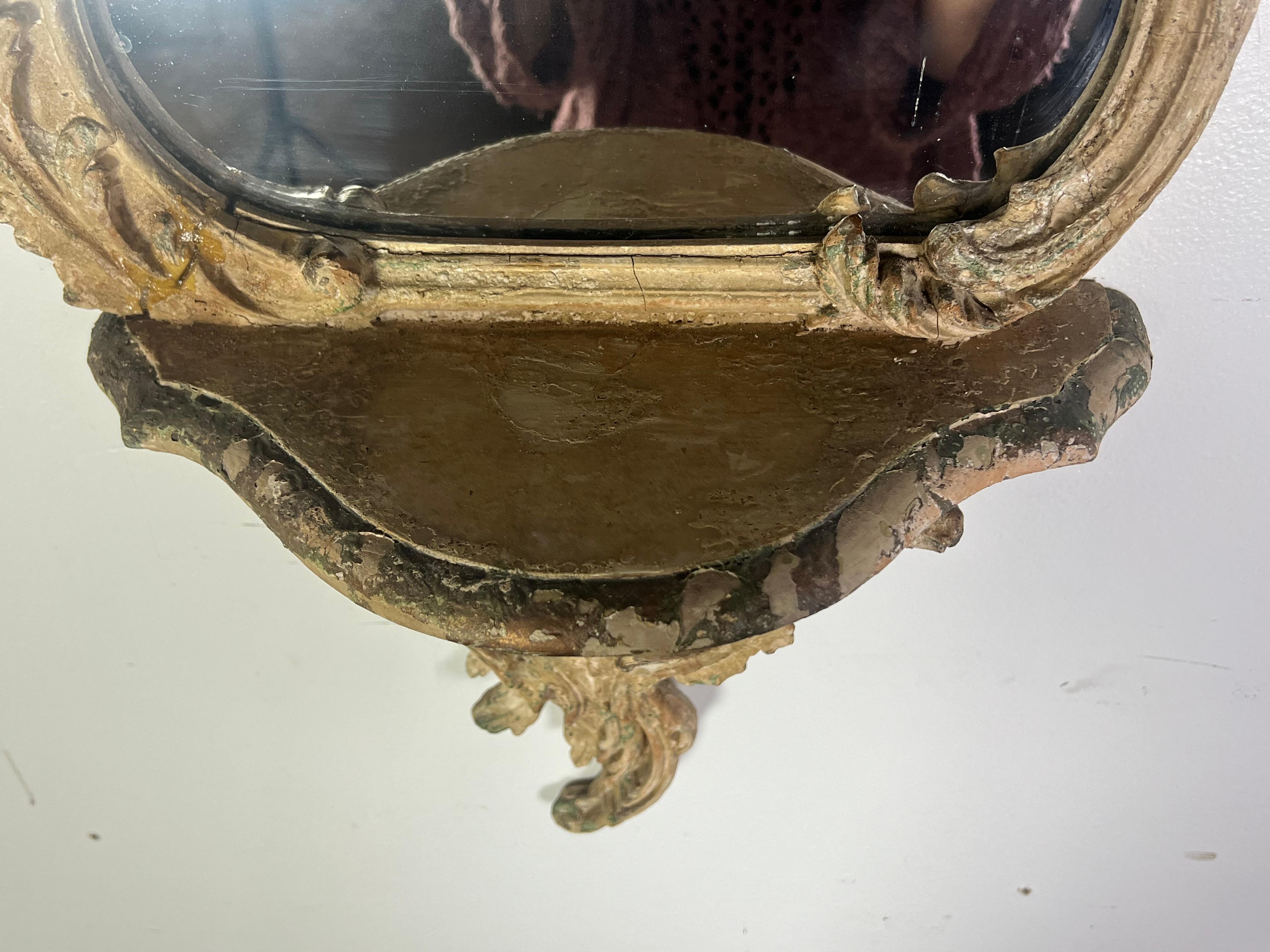 19th C. Italian Rococo Style Mirror w/ Attached Shelf 8