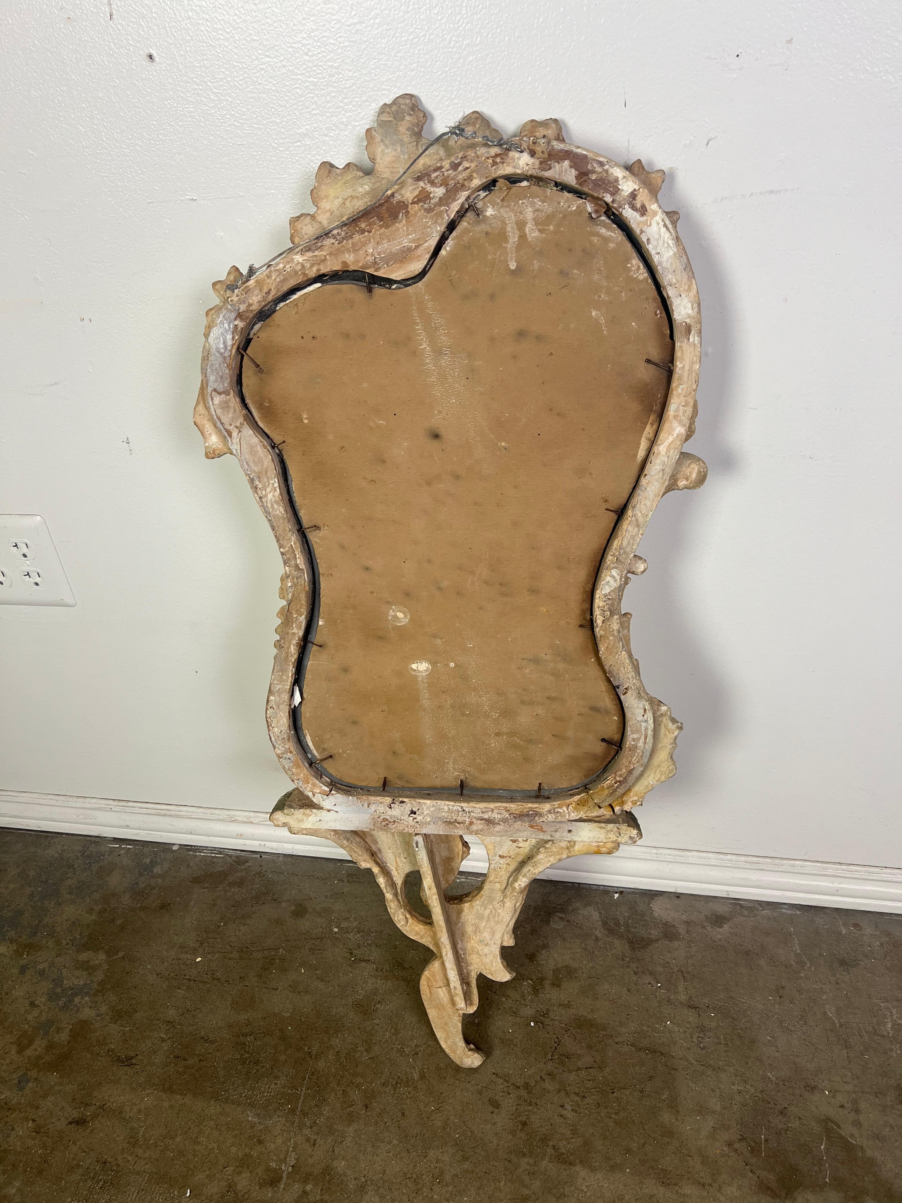 19th C. Italian Rococo Style Mirror w/ Attached Shelf 9