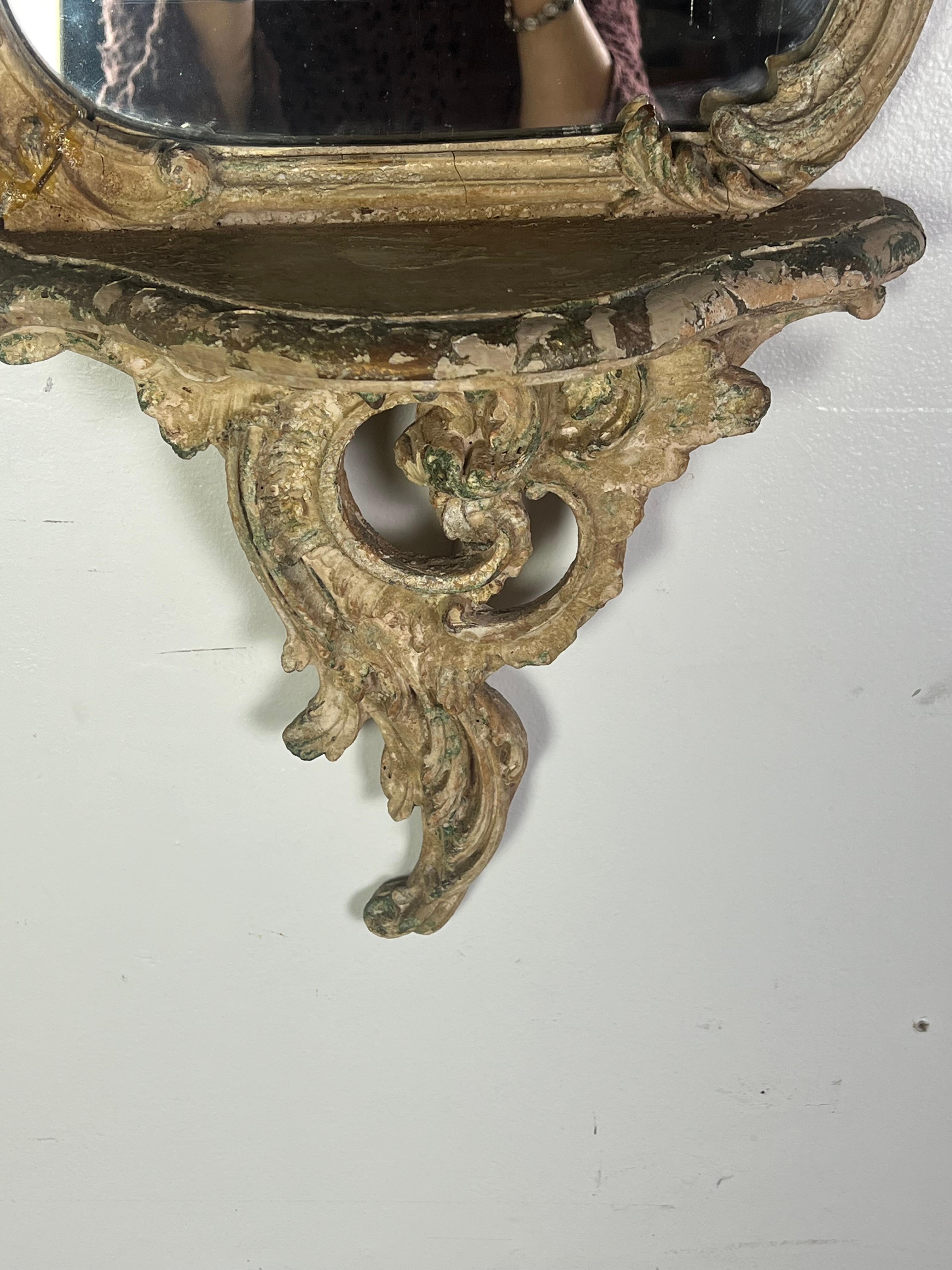 19th C. Italian Rococo Style Mirror w/ Attached Shelf 3
