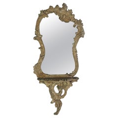 Antique 19th C. Italian Rococo Style Mirror w/ Attached Shelf