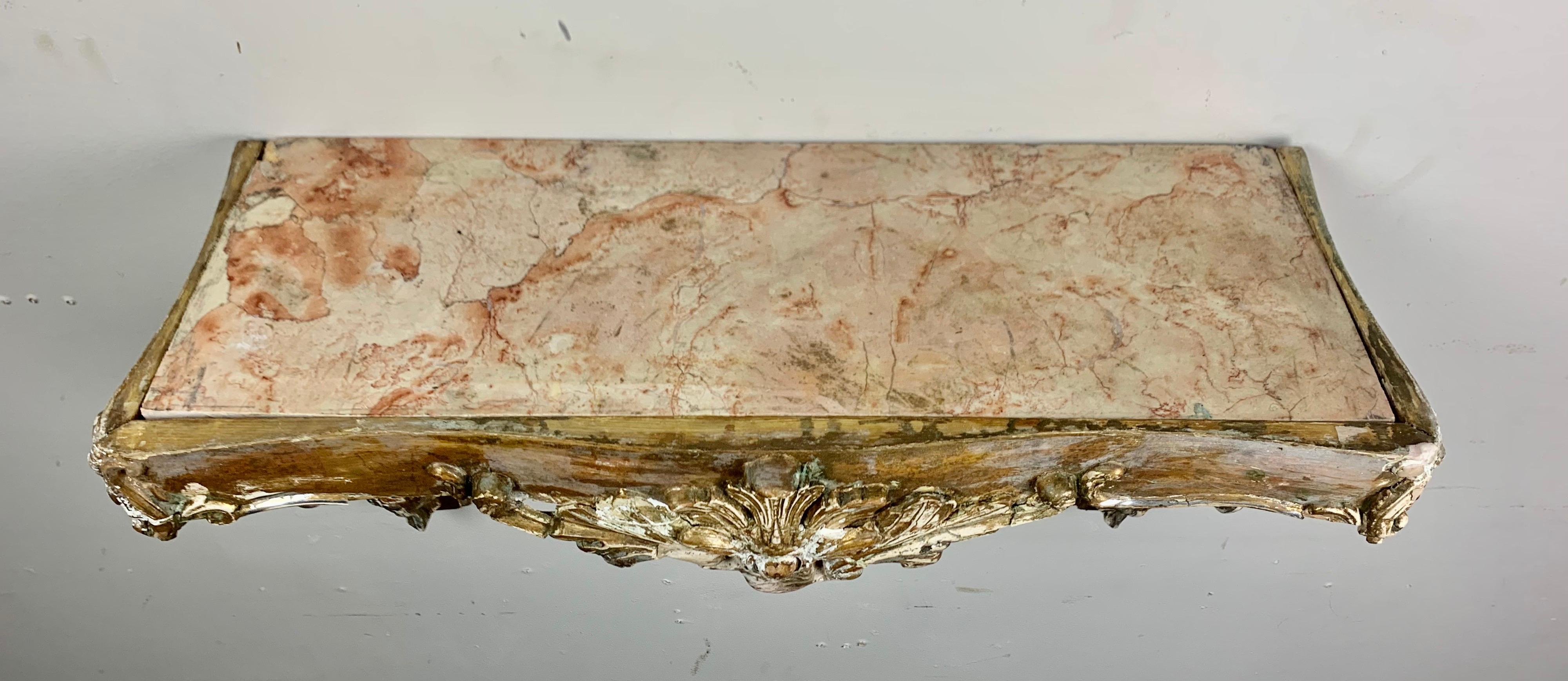 19th Century Italian Shelf with Marble top In Distressed Condition In Los Angeles, CA