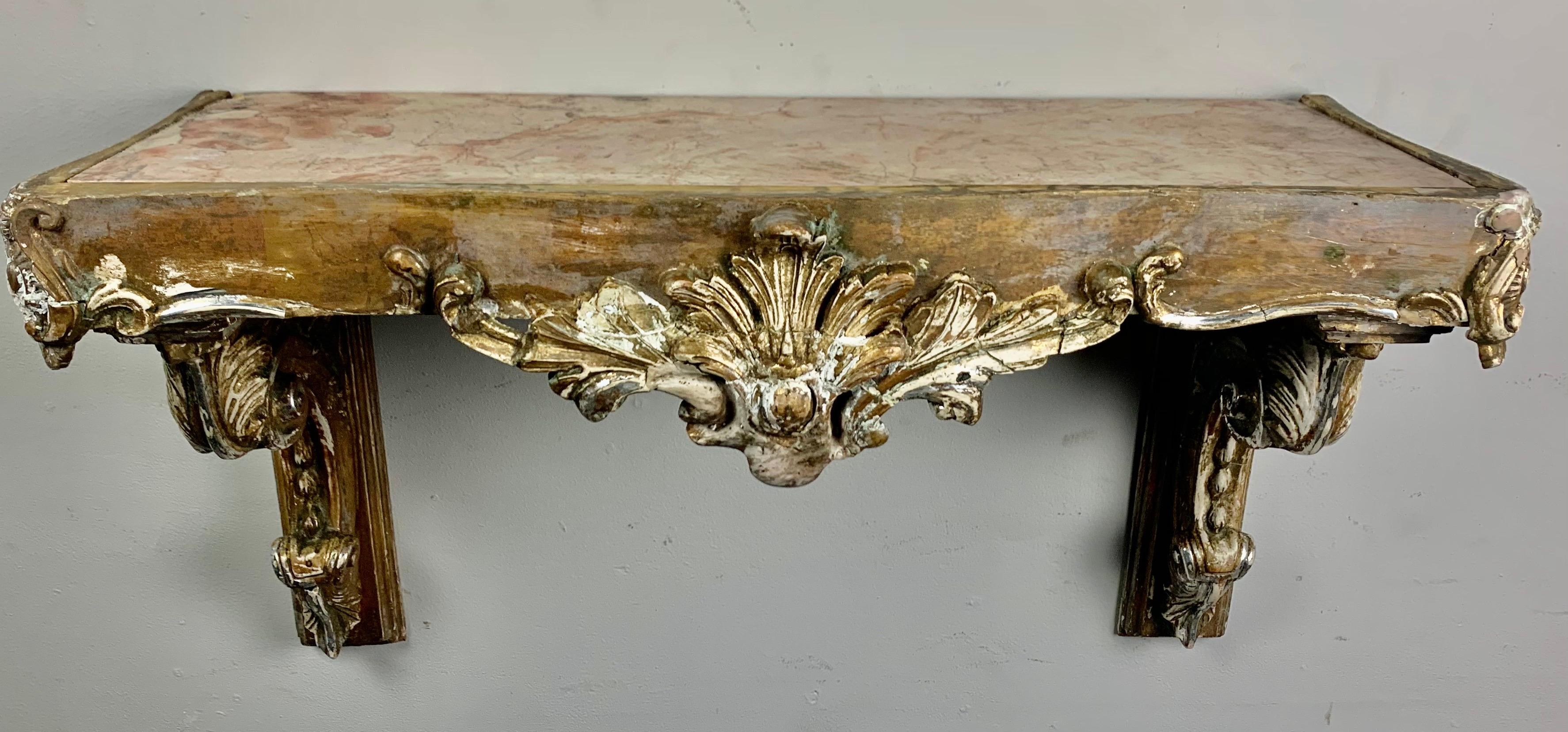 Gold Leaf 19th Century Italian Shelf with Marble top