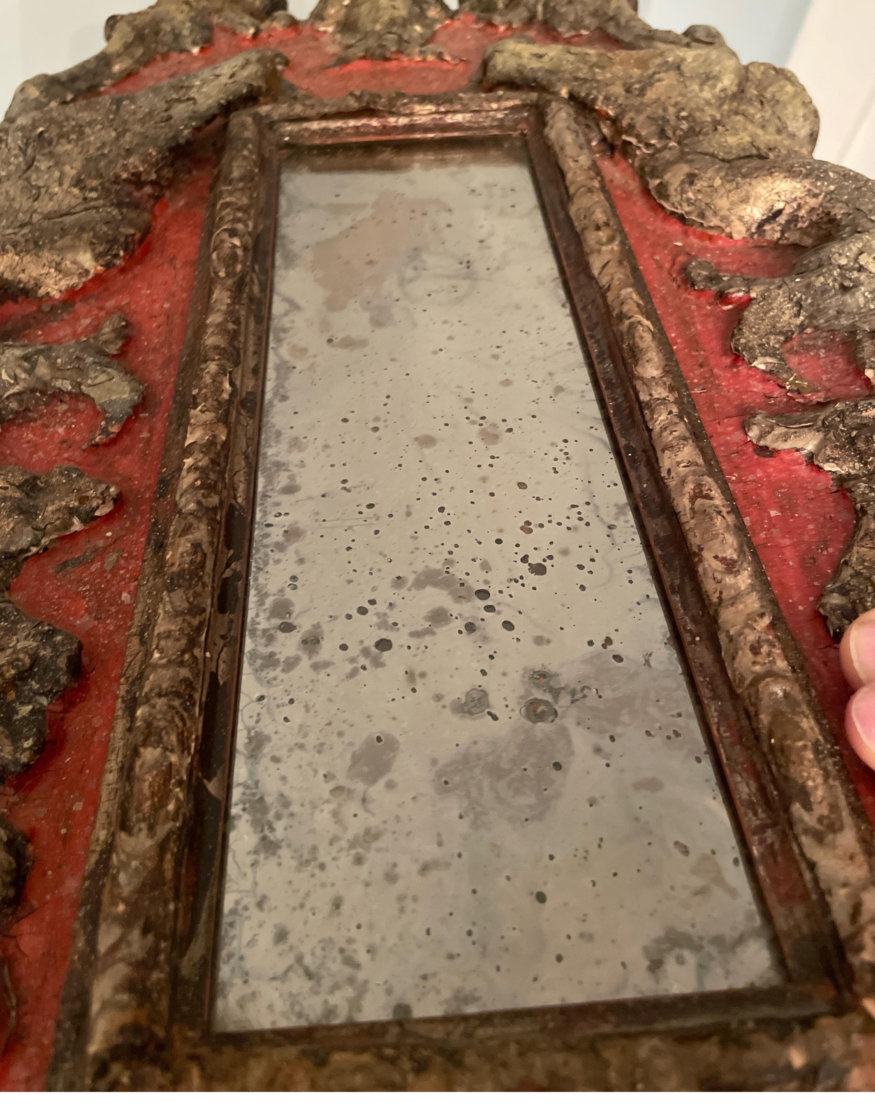 19th  C Italian silver gilt and red painted mirror  For Sale 2