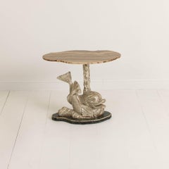 19th c. Italian Silver Leaf Dolphin Side Table with Original Wood Grain Onyx Top