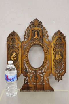 19th Century Italian Sorrento Triptych Folding Inlaid Travel Mirror Easel Stand