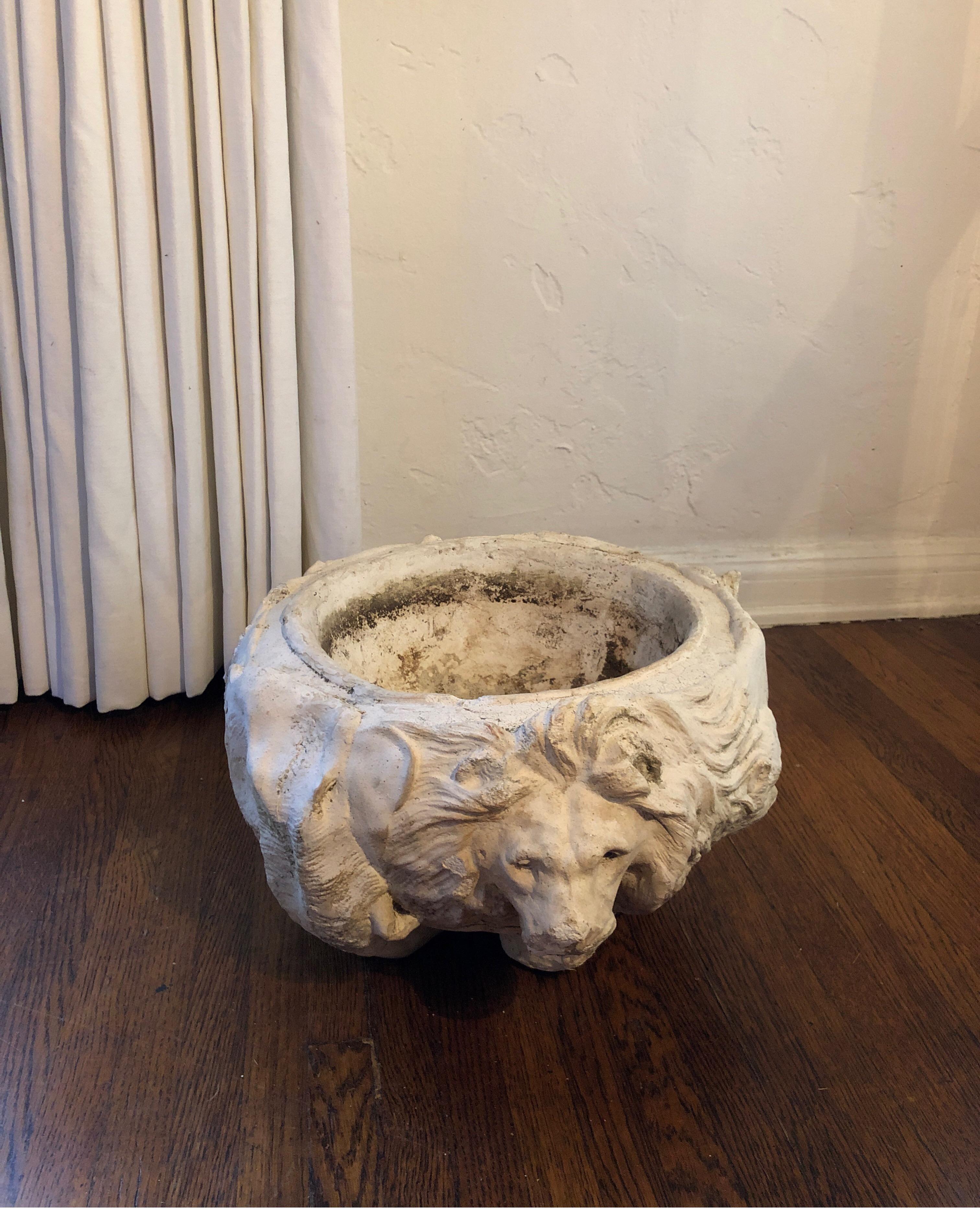 Italian Stone Garden Urn/Planter/Jardinière with Lion and Animal Faces For Sale 2