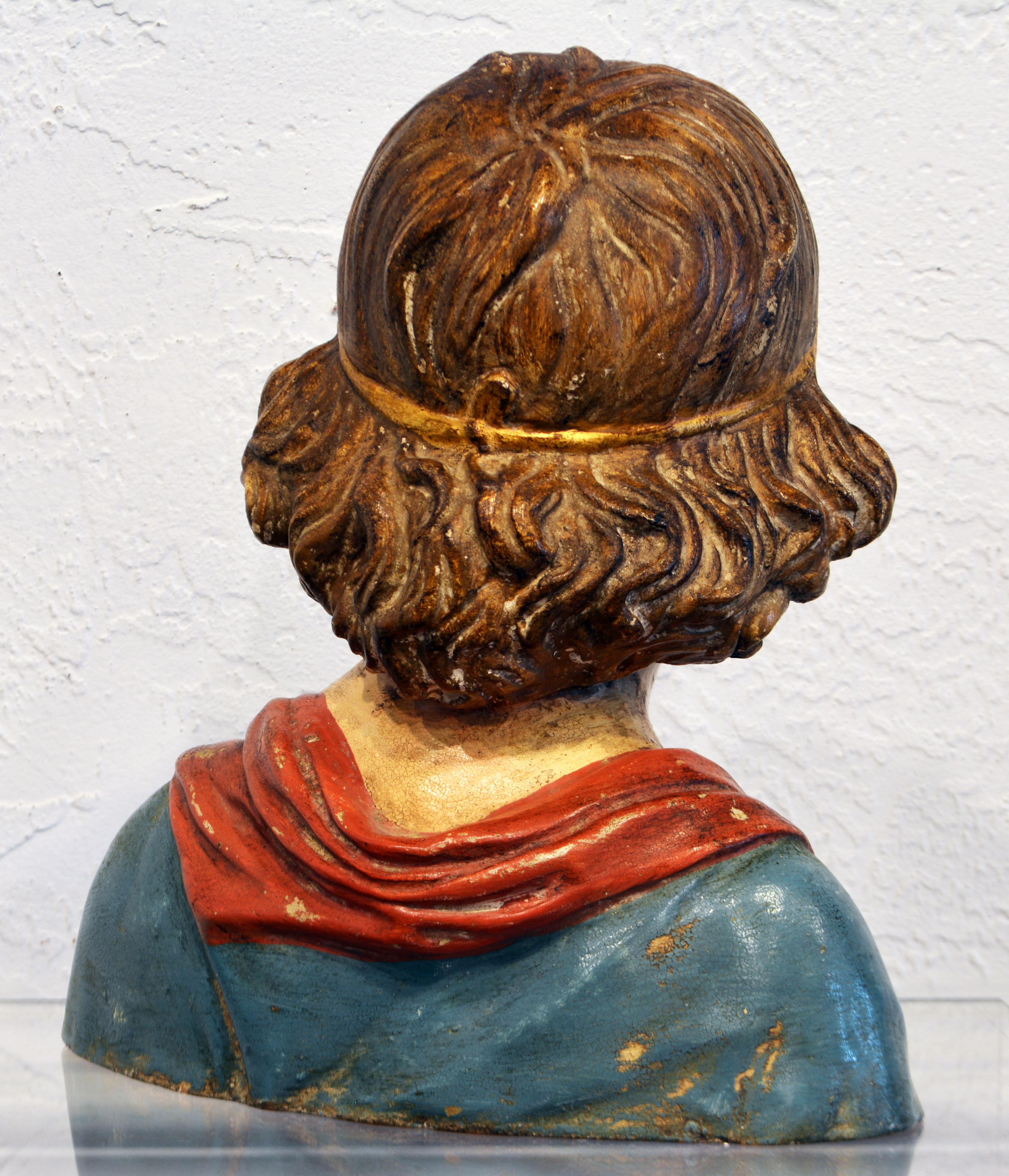 Gilt 19th C. Italian Terracotta Bust of a Young Boy After Andrea Della Robbia