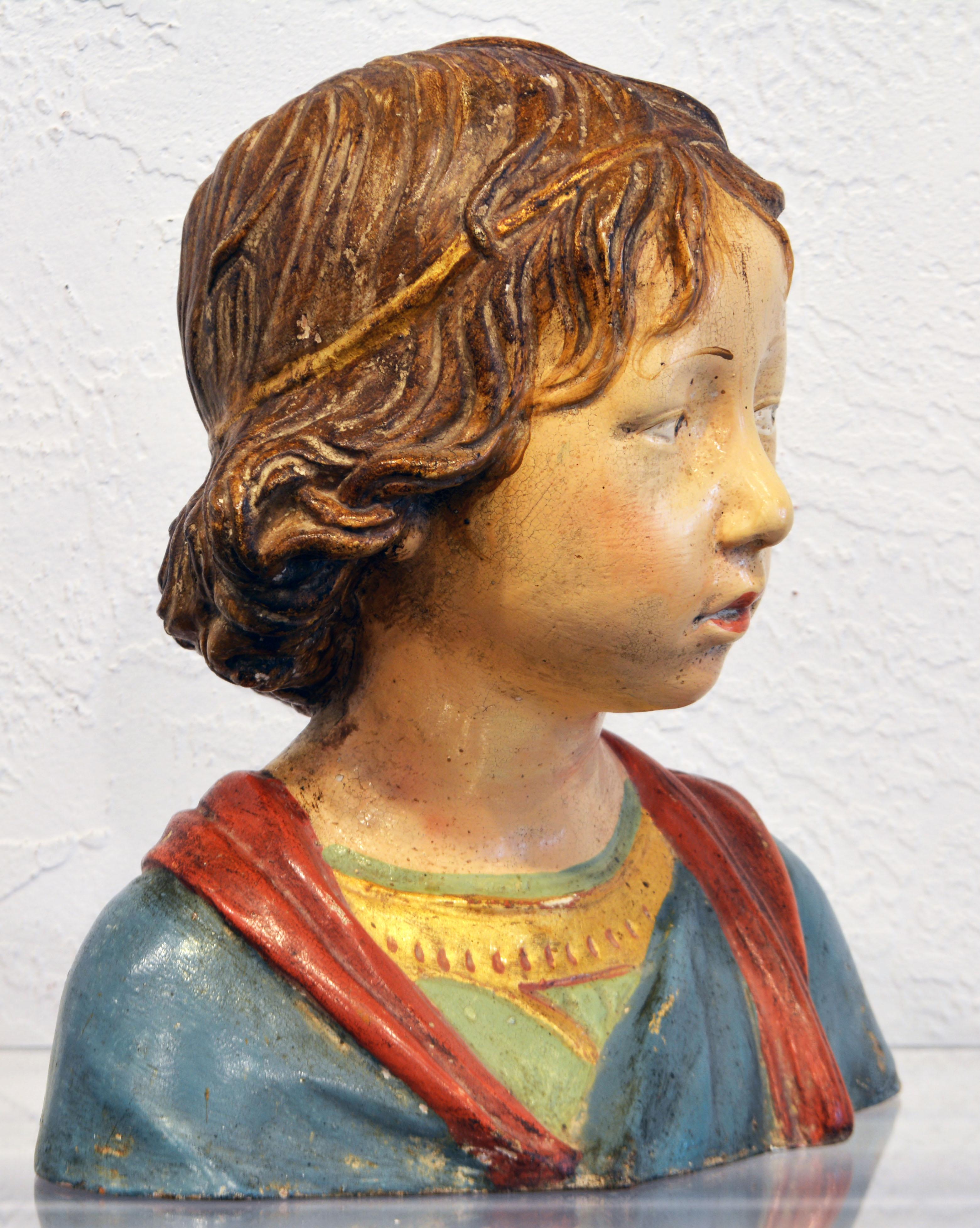 19th C. Italian Terracotta Bust of a Young Boy After Andrea Della Robbia In Good Condition In Ft. Lauderdale, FL