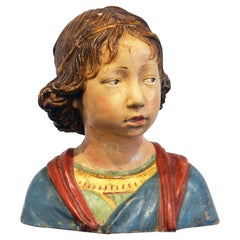 Buste d'un jeune garçon en terre cuite italienne du 19ème siècle d'après Andrea Della Robbia