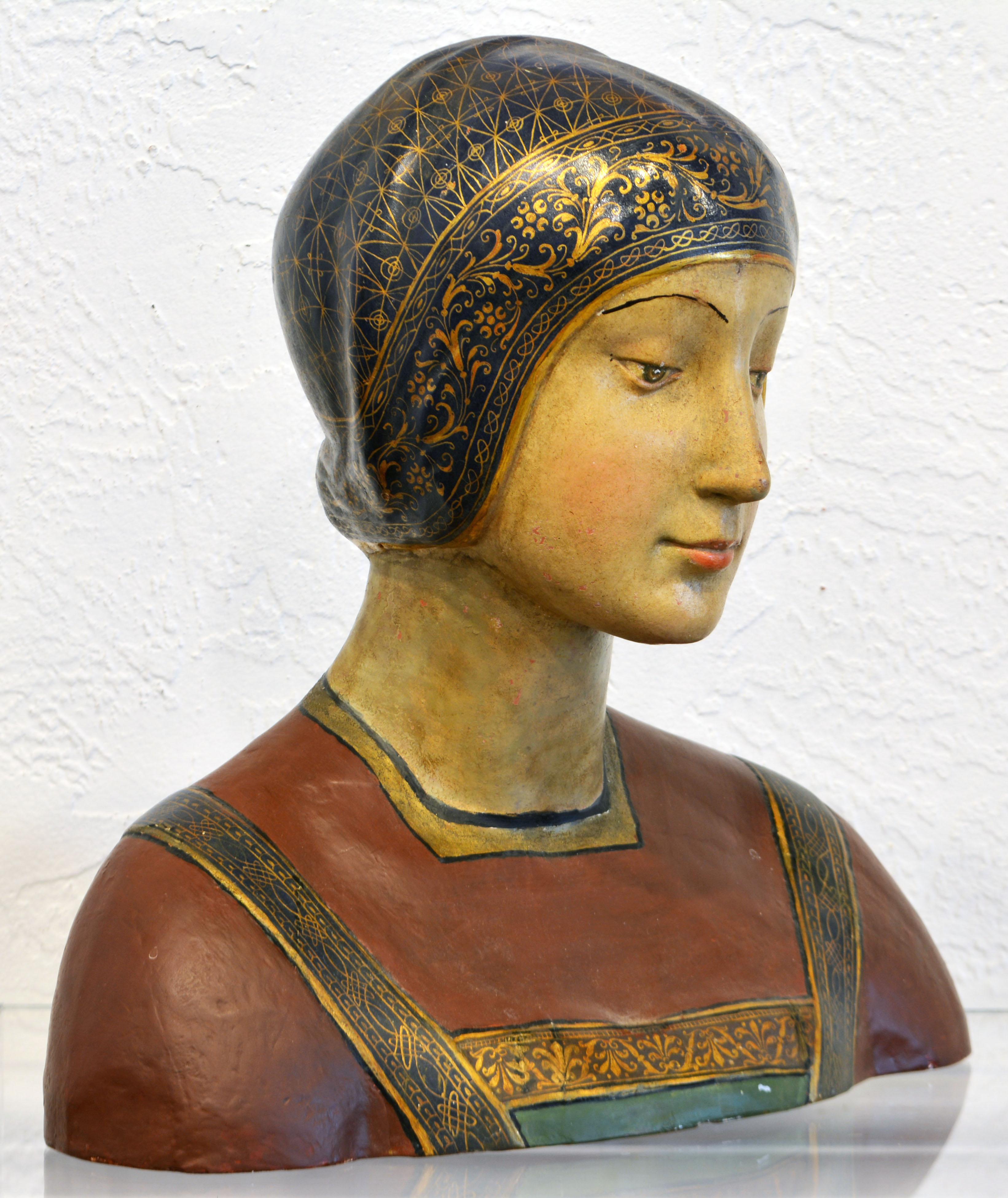 Gilt 19th C. Italian Terracotta Bust of Isabella of Aragon After Francesco de Laurana