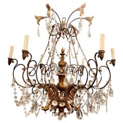 19th c. Italian Tuscan Iron and Giltwood Chandelier