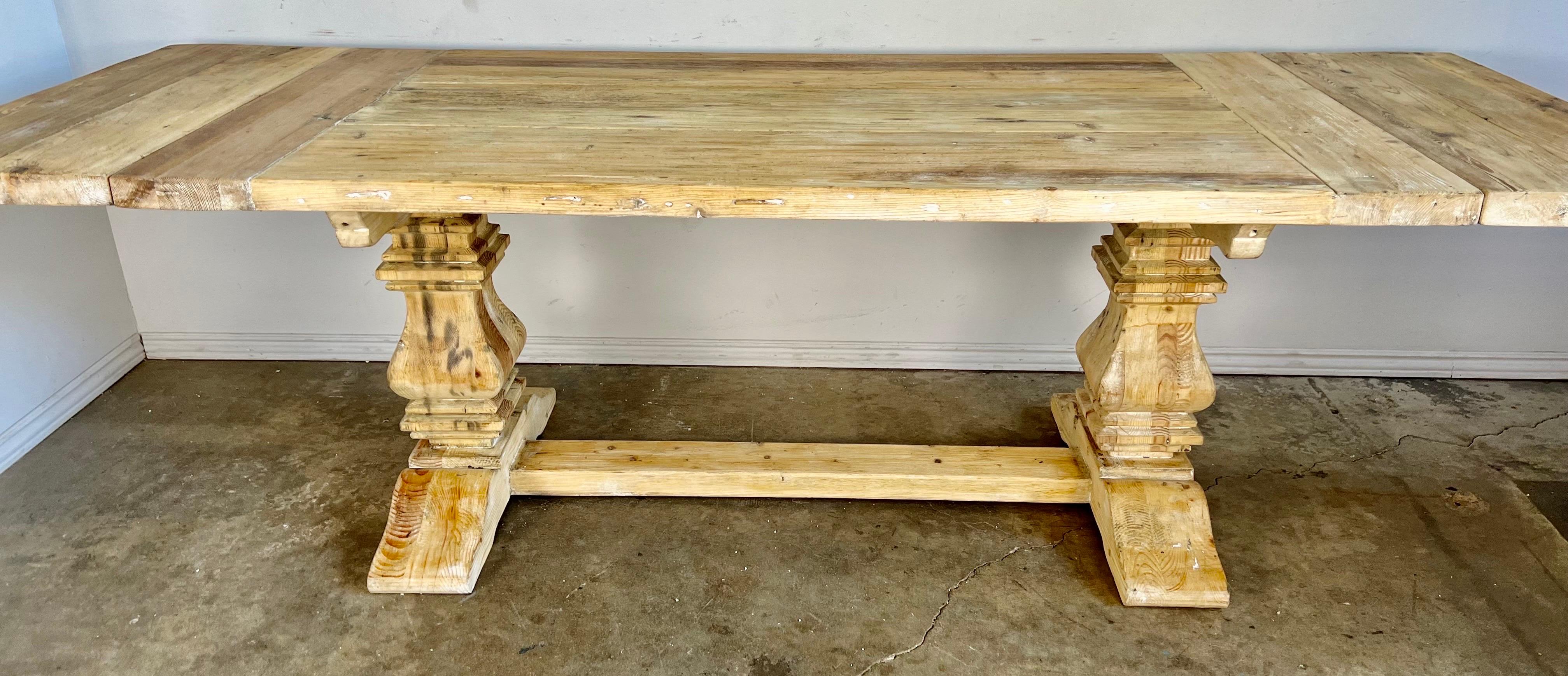 Country Early 20th C.  Tuscan Style Pine Dining Table w/ Leaves For Sale