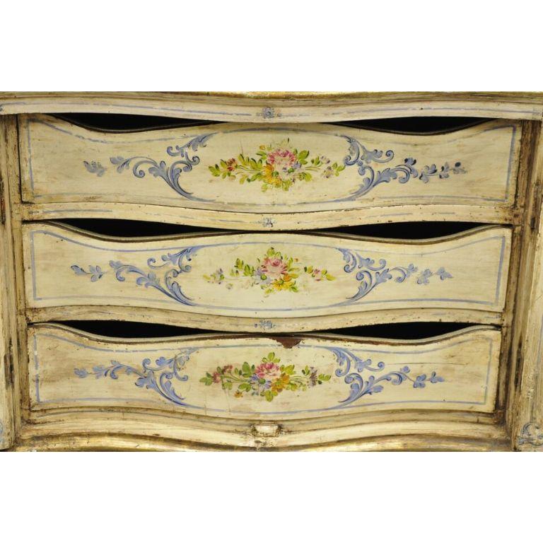 19th C. Italian Venetian Hand Painted Demilune Buffet Cabinet with 3 Drawers For Sale 4