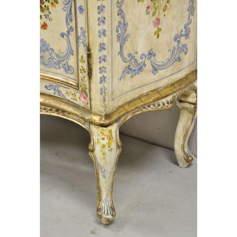 19th C. Italian Venetian Hand Painted Demilune Buffet Cabinet with 3 Drawers For Sale 5