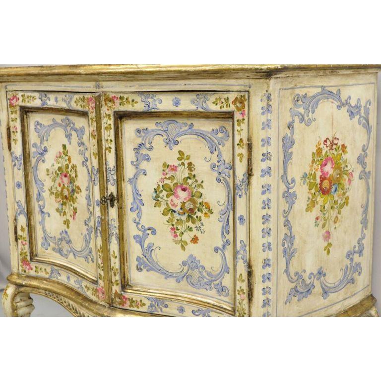 19th C. Italian Venetian Hand Painted Demilune Buffet Cabinet with 3 Drawers For Sale 6