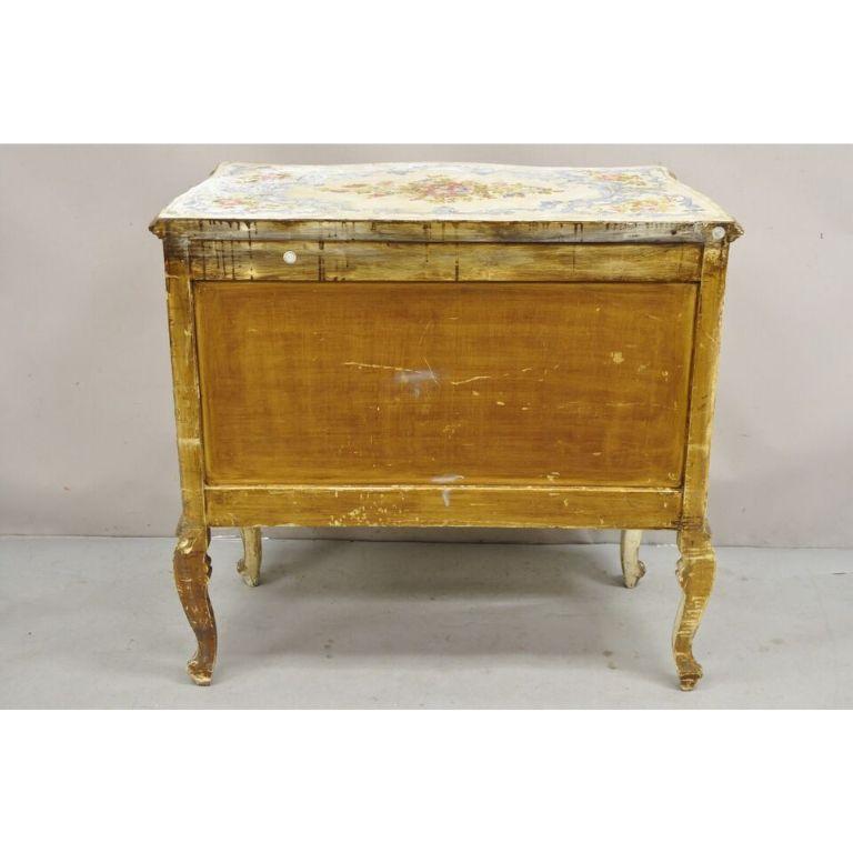 19th C. Italian Venetian Hand Painted Demilune Buffet Cabinet with 3 Drawers For Sale 9