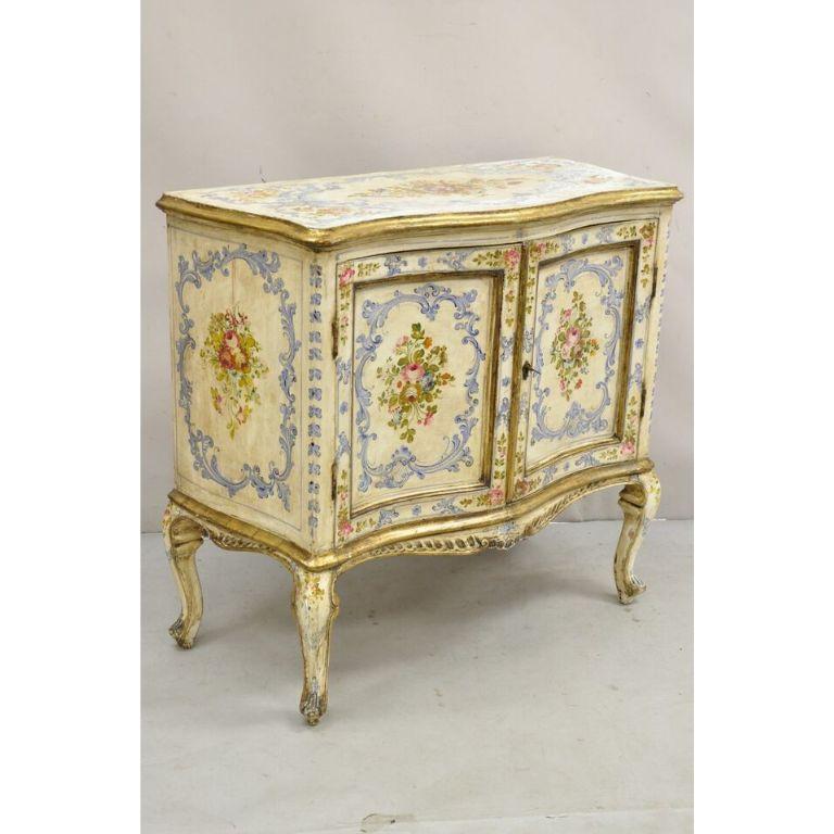 19th C. Italian Venetian Hand Painted Demilune Buffet Cabinet with 3 Drawers For Sale 11