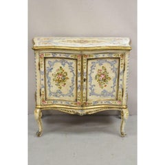 19th C. Italian Venetian Hand Painted Demilune Buffet Cabinet with 3 Drawers