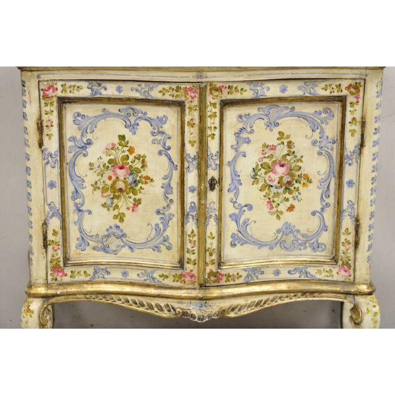 19th C. Italian Venetian Hand Painted Demilune Buffet Cabinet with 3 Drawers In Good Condition For Sale In Philadelphia, PA