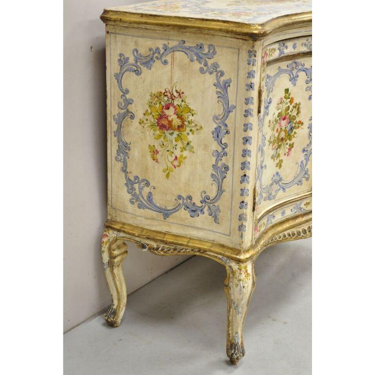 19th Century 19th C. Italian Venetian Hand Painted Demilune Buffet Cabinet with 3 Drawers For Sale