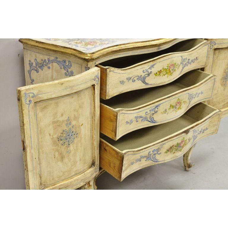 19th C. Italian Venetian Hand Painted Demilune Buffet Cabinet with 3 Drawers For Sale 3