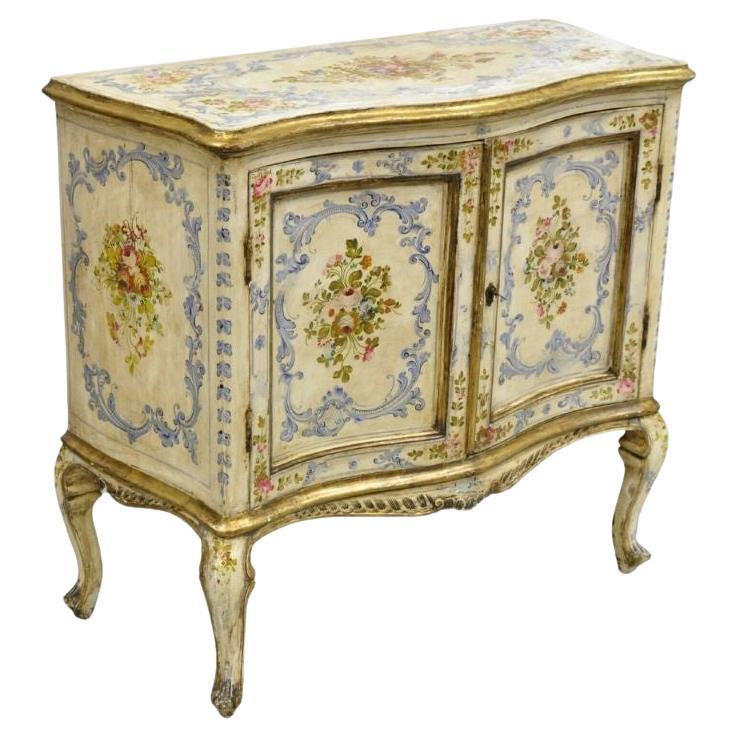 19th C. Italian Venetian Hand Painted Demilune Buffet Cabinet with 3 Drawers For Sale